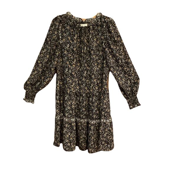 MAX STUDIO Cottagecore Prairie Boho Floral Tiered  Dress Black LS Sz M - Picture 1 of 10